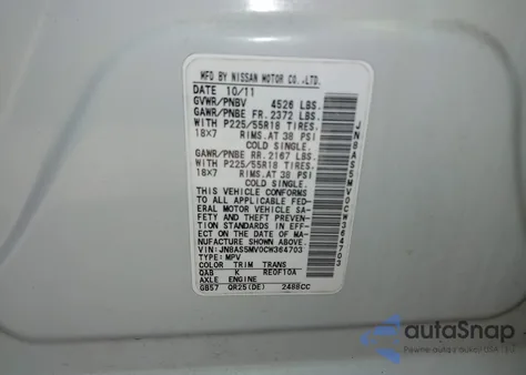 2012 Nissan Rogue Sv W/Sl Pkg z USA, uszkodzony, nr VIN JN8AS5MV0CW364703